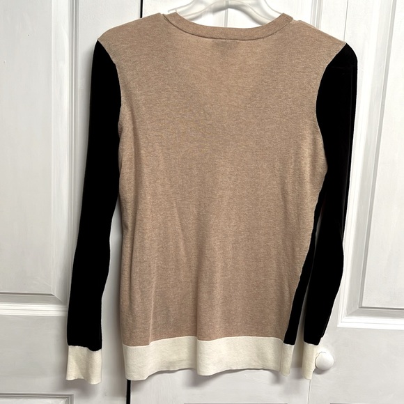Loft TanBlack Cream Trim Long Sleeve V Neck Cotton Knit Top Size M - Picture 5 of 7
